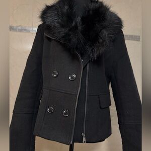 Elegant Black Faux Fur Collar Women's Jacket